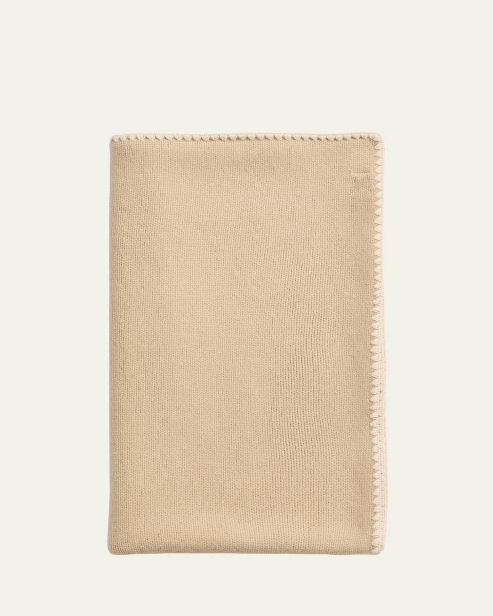 Oversized Contrast-Trim Embroidered Wool Cashmere Scarf